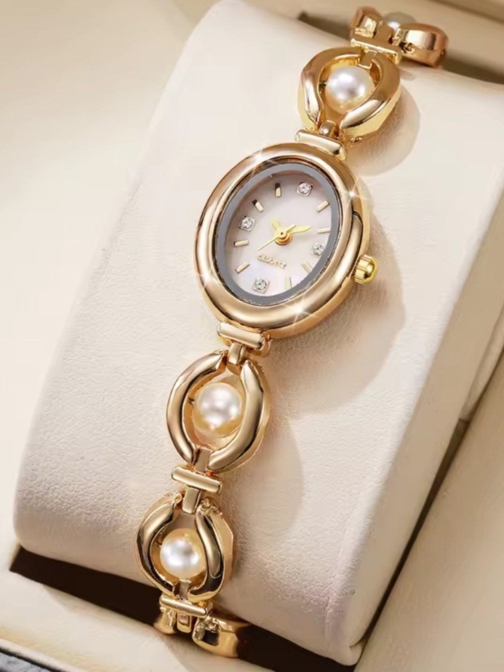 Vintage Pearl Link Bracelet Watch